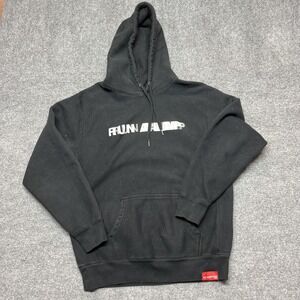 The Marathon Clothing Hoodie Mens Large Black RUNN Graphic Fleece Pullover